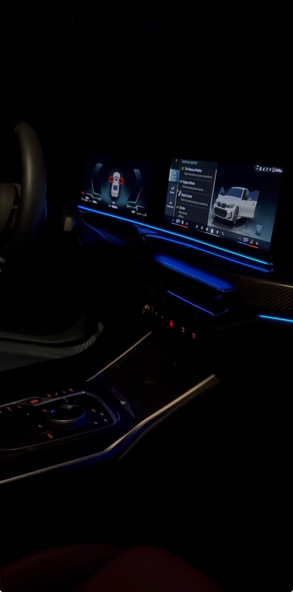 BMW interior with blue ambient lighting upgrade