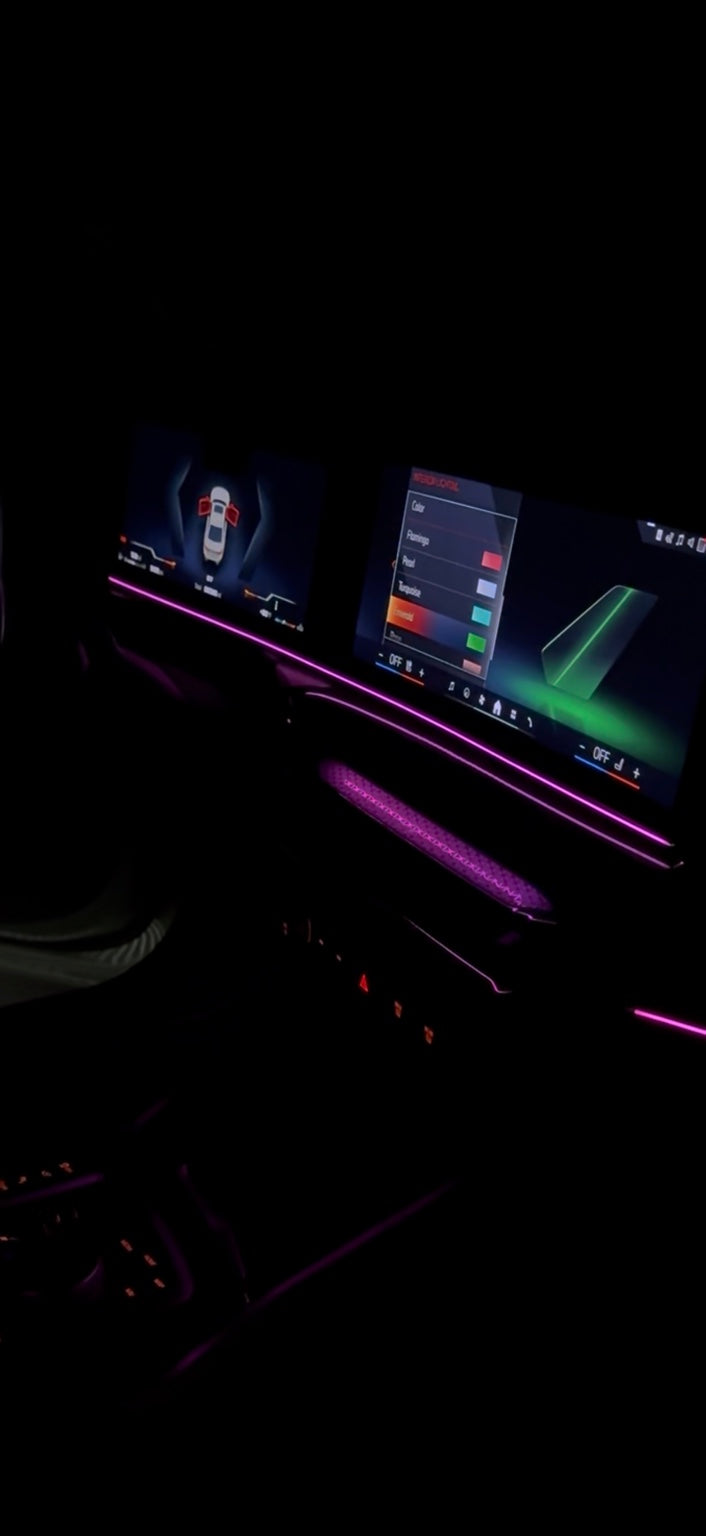 BMW interior with purple ambient lighting upgrade